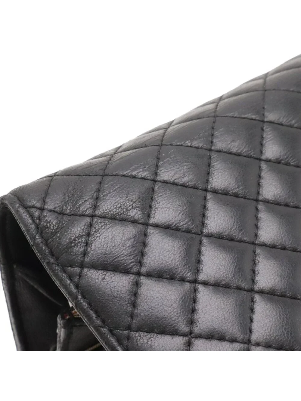 Chanel Micro Quilted Chain Wallet Shoulder Bag Pochette Leather Black Silver
